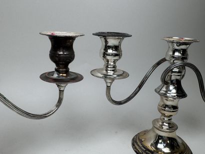 Pair of silver plated candlesticks with three...