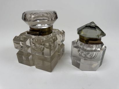Two inkwells made of glass and cut crystal,...