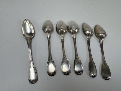 Série de 6 petites cuillères en argent 950/1000,...