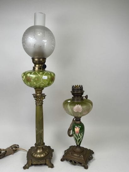 Two kerosene lamps made of bronze, metal,...