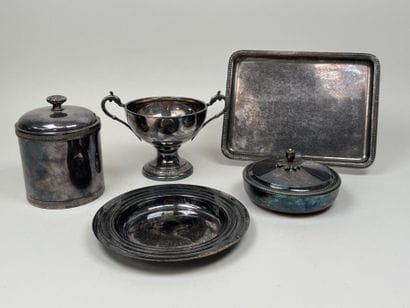 Silver plated set including:
- a small rectangular...