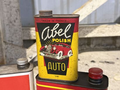 Set of 7 oil cans made of polychrome lithographed...
