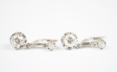 Pair of 18K white gold (750‰) earrings, each...