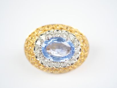 A striking pair of oval ear clips in 18K...