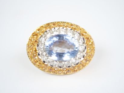 A striking pair of oval ear clips in 18K...