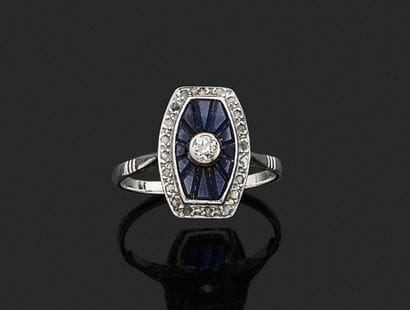 18K white gold (750‰) and platinum ring,...