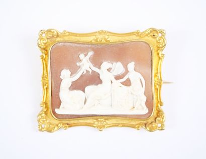 Rectangular brooch in 18K yellow gold (750‰)...