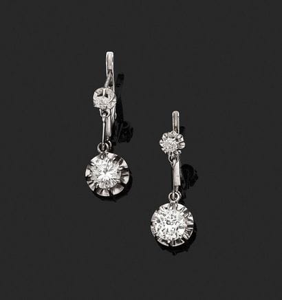 Pair of 18K white gold (750‰) earrings, each...