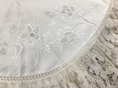 Parure de lit en coton blanc ornée de jours,...