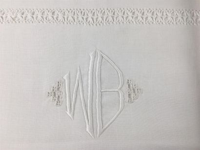 Parure de lit en coton mélangé blanc ornée...