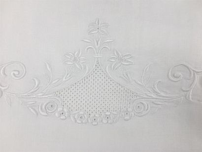 Parure de lit en coton mélangé blanc à décor...