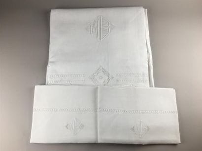 Parure de lit en coton mélangé blanc ornée...