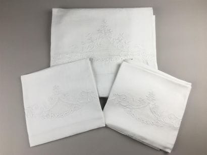 Parure de lit en coton mélangé blanc à décor...