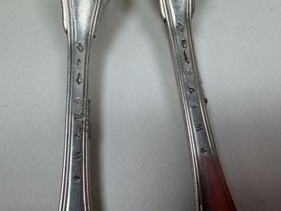 Deux fourchettes de table en argent 950/1000,...
