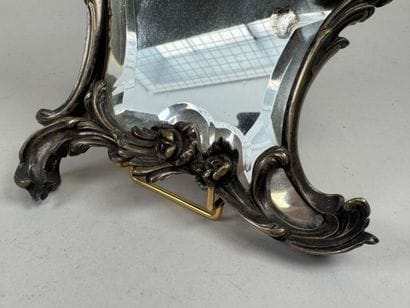 Petit miroir de table en bronze argenté de...