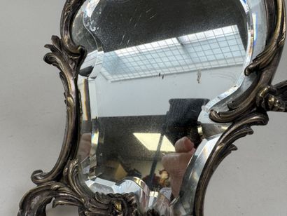 Petit miroir de table en bronze argenté de...