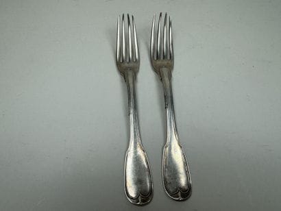 Deux fourchettes de table en argent 950/1000,...