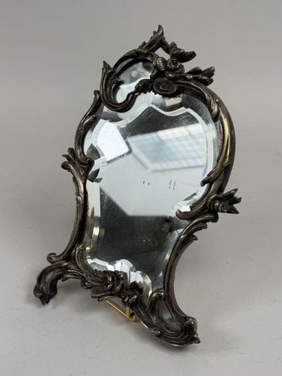 Petit miroir de table en bronze argenté de...