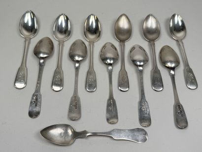 RUSSIE, XIXe.
Série de 11 cuillères en argent...