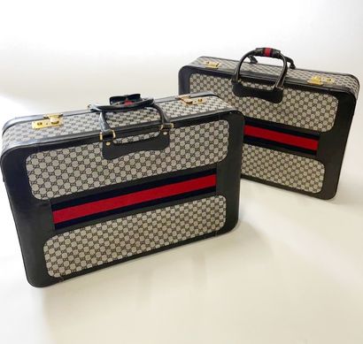 Gucci - Deux valises vintage en cuir et toile...