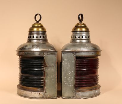 Pair of red and green glass lanterns
H. 48...