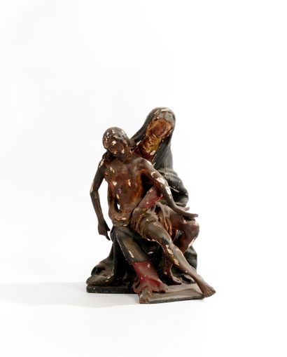 * Déploration du christ 
Groupe en bois sculpté...
