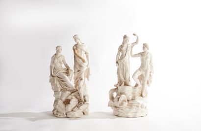 * Deux groupes en porcelaine émaillée blanche...