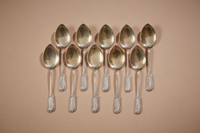 Suite de dix cuillers à glace en argent et...