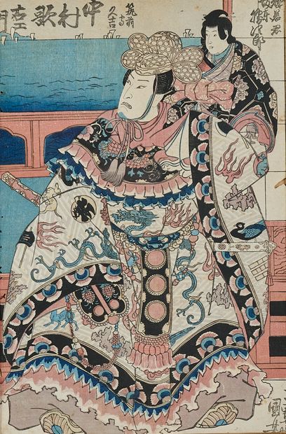 Estampe sur papier figurant daimyo 
Epoque...