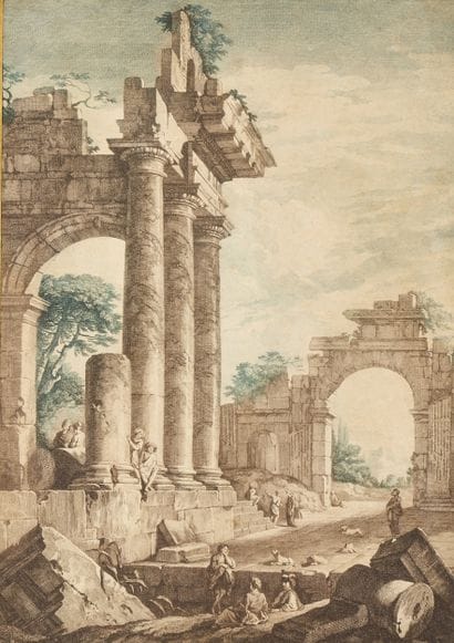 Lot comprenant : 
Ecole française du XIXème
Paysage...