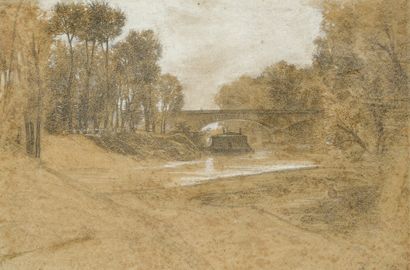 Lot comprenant : 
Ecole française du XIXème
Paysage...