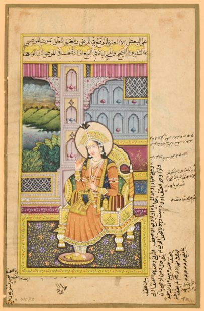 Deux folios de manuscrits illustrés des portraits...