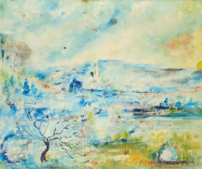 Pierre MEURICE (1915-1991) 
Vue des montagnes
Huile...