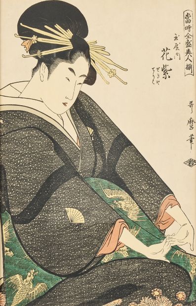 Lot comprenant sept estampes japonaises représentant...