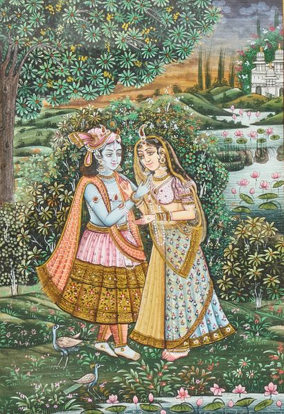 Krishna et Radha dans un paysage, Inde du...