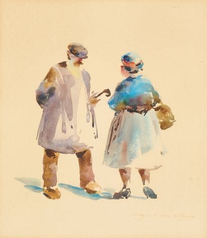 Lot comprenant :
- Scene de genre 
Aquarelle...