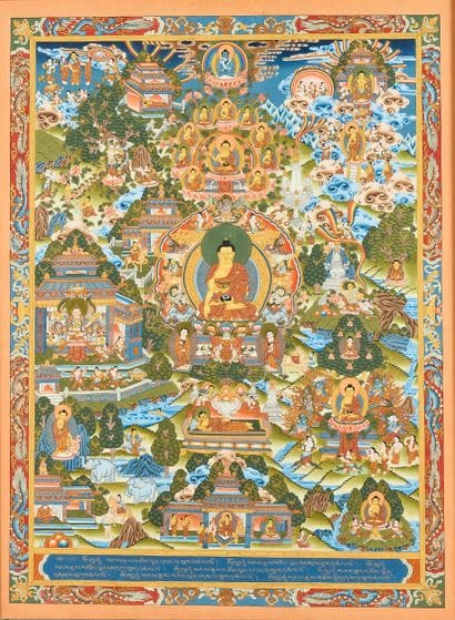 Lot comprenant :
-Thangka 
La vie de Bouddha
H.49...