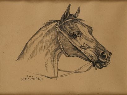 Carle VERNET (1758-1836)
Tête de cheval
Fusain...