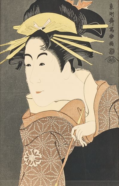 Lot comprenant sept estampes japonaises représentant...