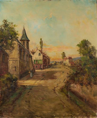 Ecole XXe 
Rue de village.
Huile sur toile....