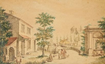 Lot comprenant : 
Ecole française du XIXème
Paysage...