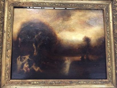 E. HOURIGAT.
Paysage symboliste.
Huile sur...