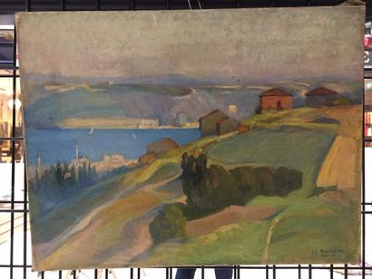 Ecole du XIXe siècle.
Vue du Bosphore. 
Huile...