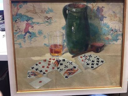 Marcel CORRETTE (1896-1946).
Le jeu de carte.
Huile...