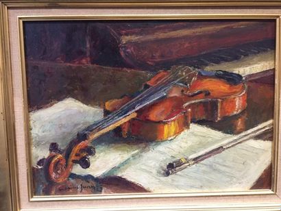 Maxime JUAN (1900-?).
Le violon d'étude.
Huile...