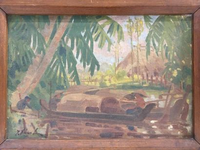 ECOLE VIETNAMIENNE, vers 1950.
Barque de...