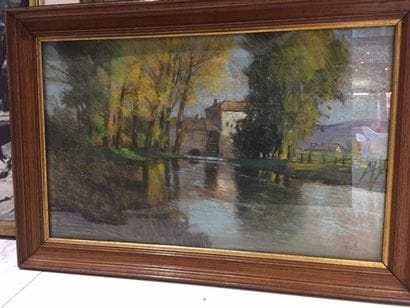 Émile APPAY (1876-1935)
Paysage au moulin.
Pastel,...