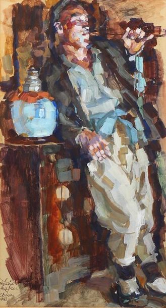 Roland STRASSER (1892-1974).
Chinois fumant...