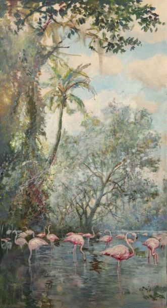 Jean PAL - XXe siècle.
Les flamands roses...