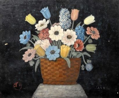 École NAIVE - AVRIL.
Bouquet de fleurs.
Huile...